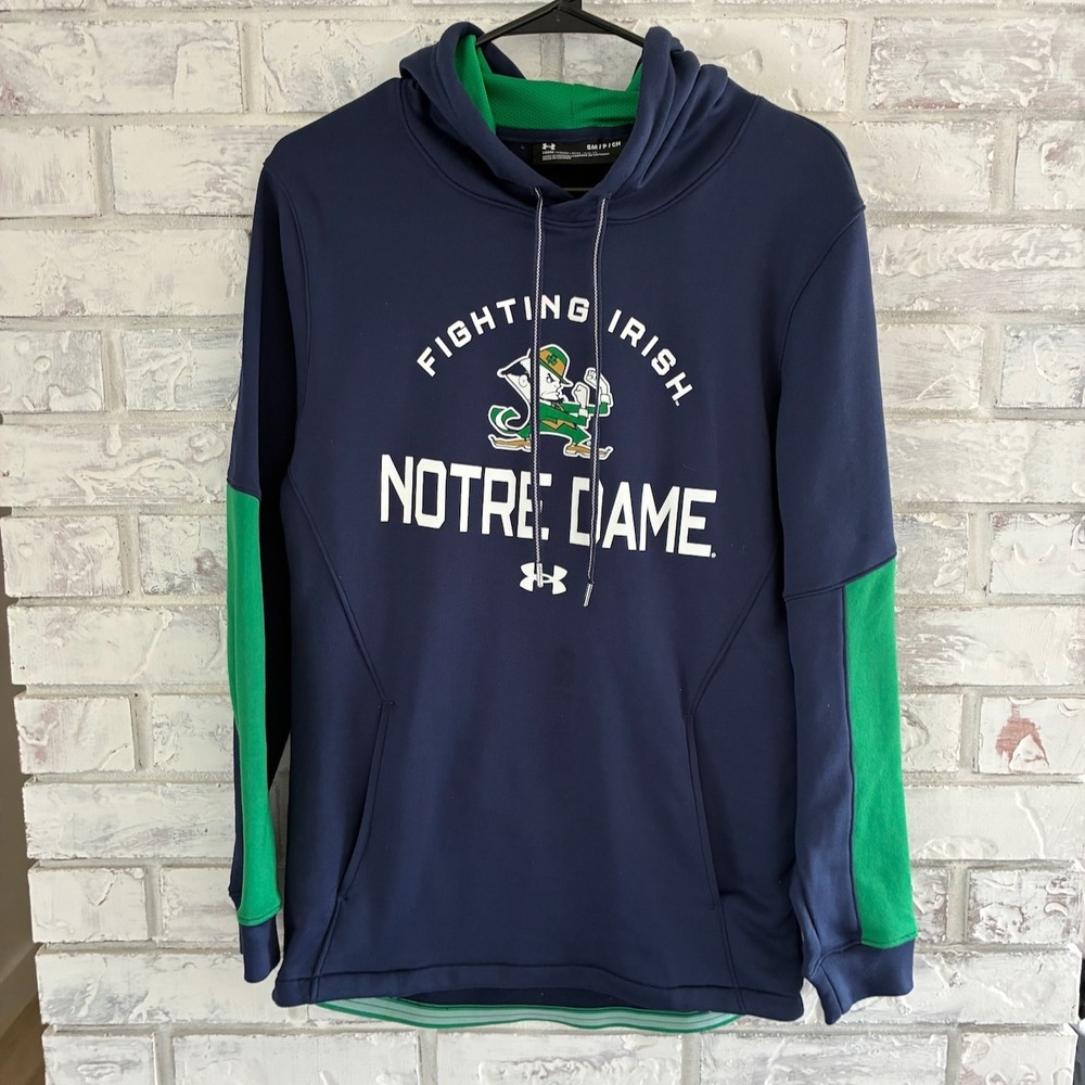 Under Armour Notre Dame Fighting Irish Hoodie Navy Blue Green UM7109 Mens Small